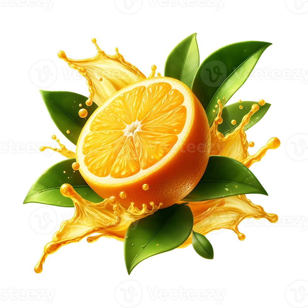 Orange with splashes isolated on a transparent background png