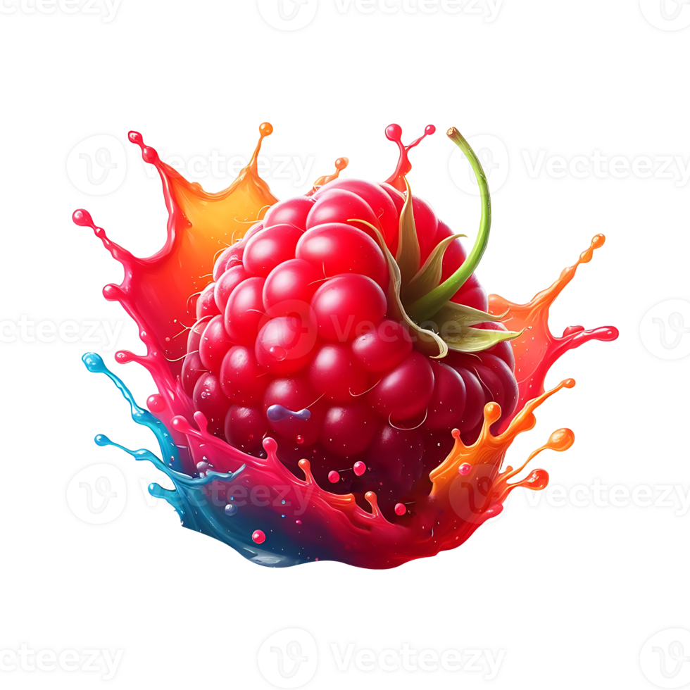 Raspberry and juice splash isolated on a transparent background png