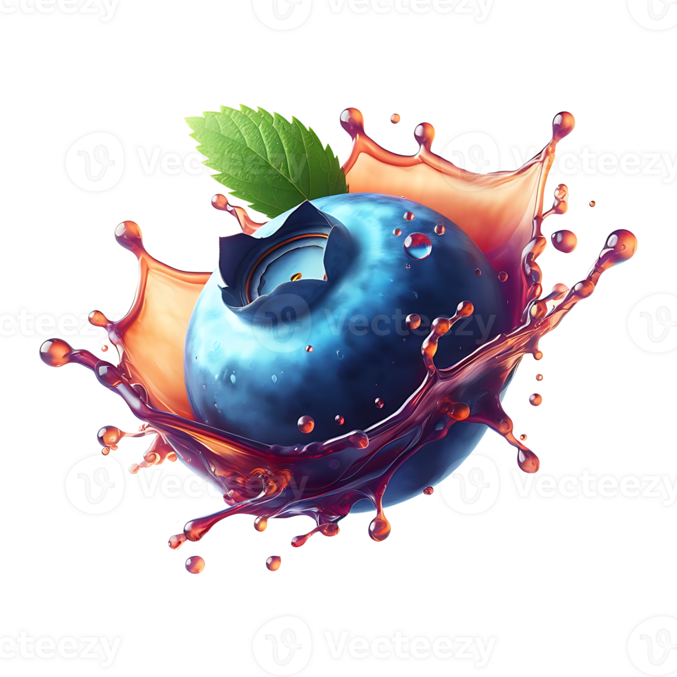 Blueberryand juice splash isolated on a transparent background png