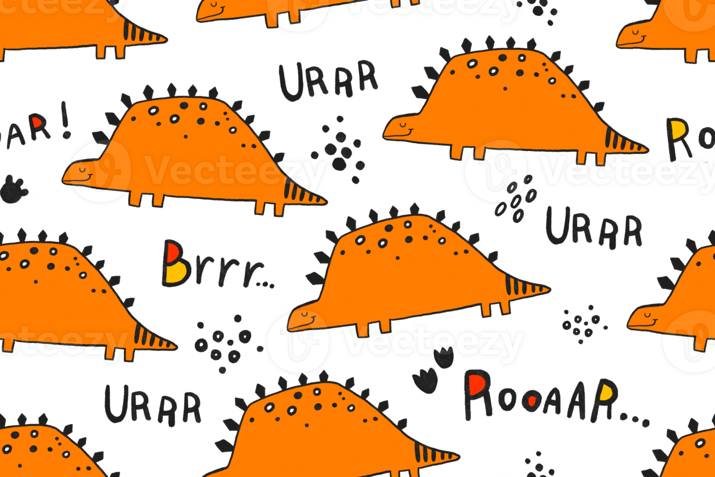 Seamless pattern with cartoon doodle dino. Childish endless background for textile, wrapping paper, nursery. Dinosaur background for baby png