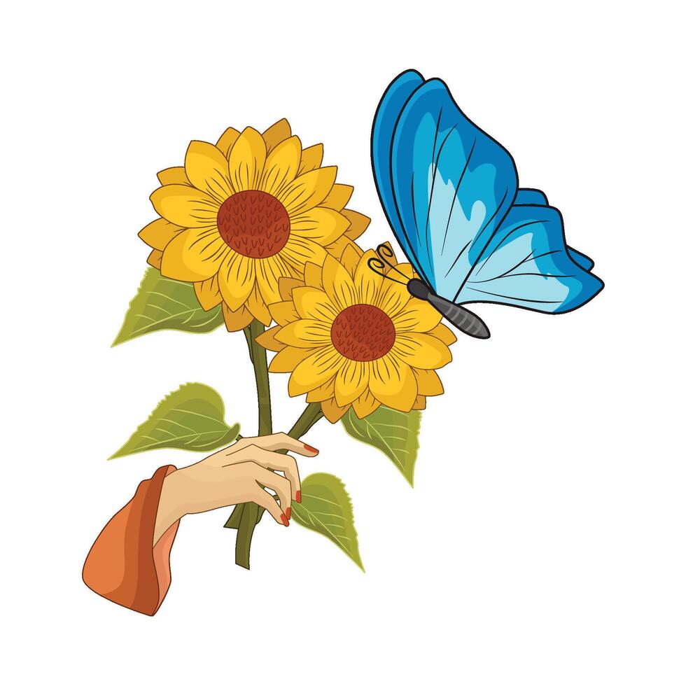 illustration of sunflower with butterfly 45717228 Vector Art at Vecteezy