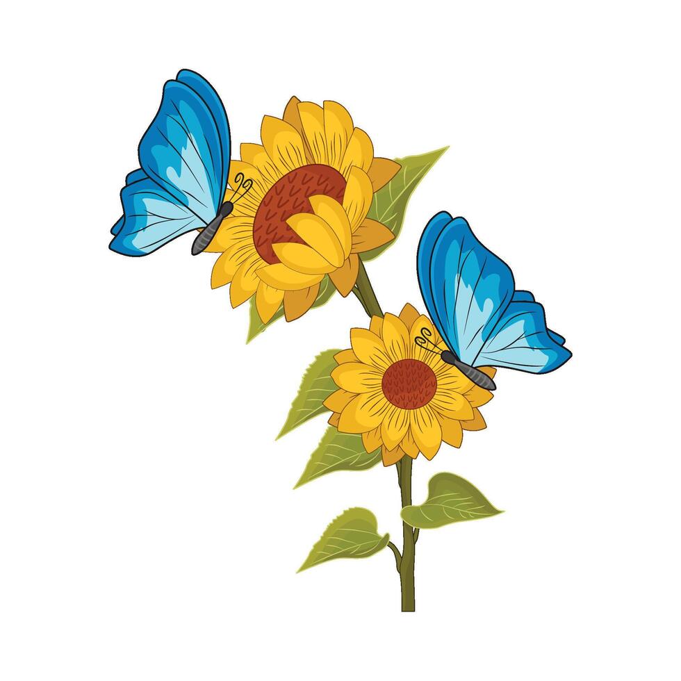 illustration of sunflower with butterfly 45717243 Vector Art at Vecteezy