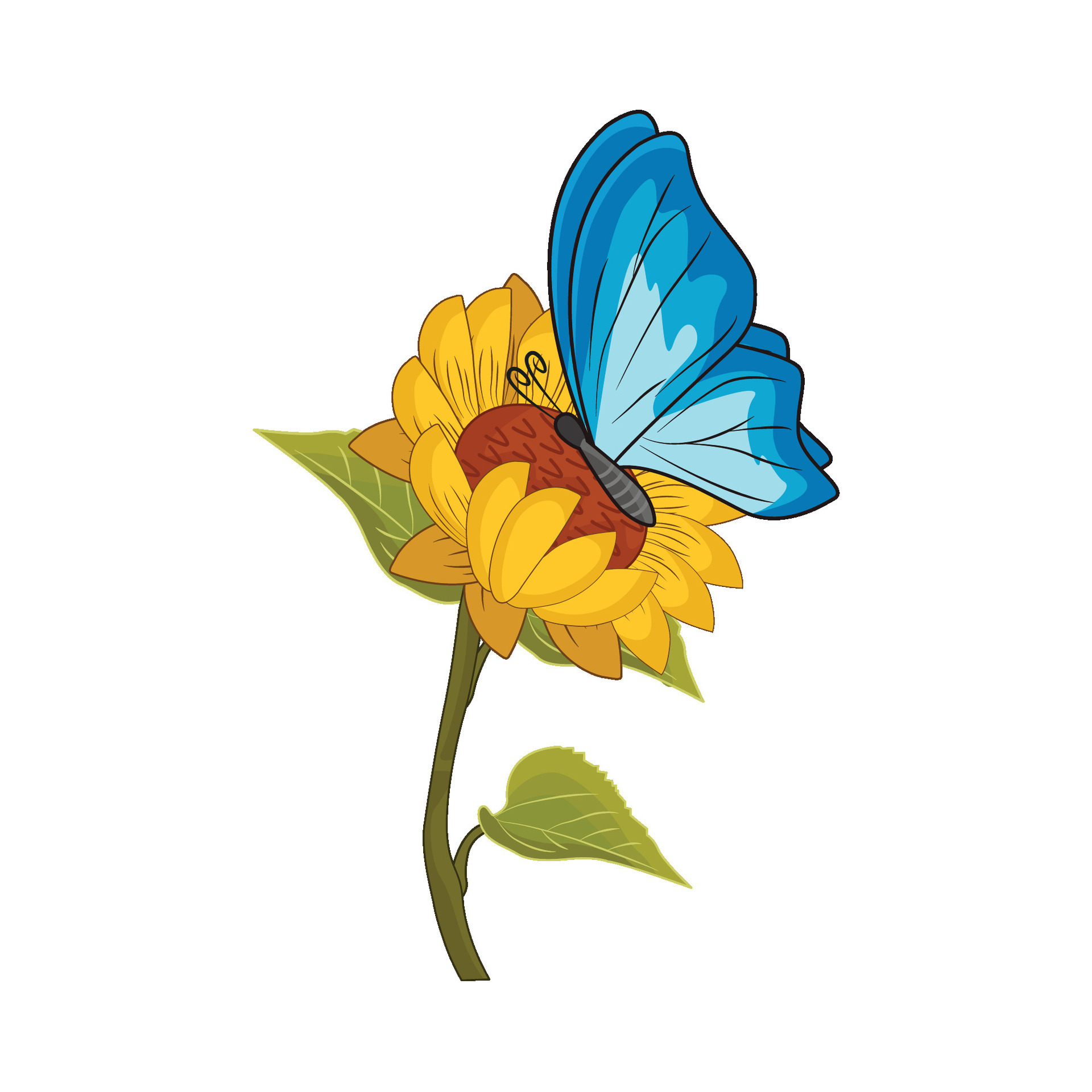 illustration of sunflower with butterfly 45717265 Vector Art at Vecteezy