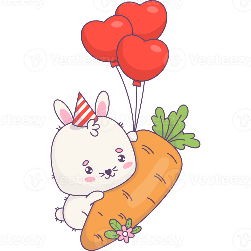 Rabbit birthday boy big carrot and balloons png