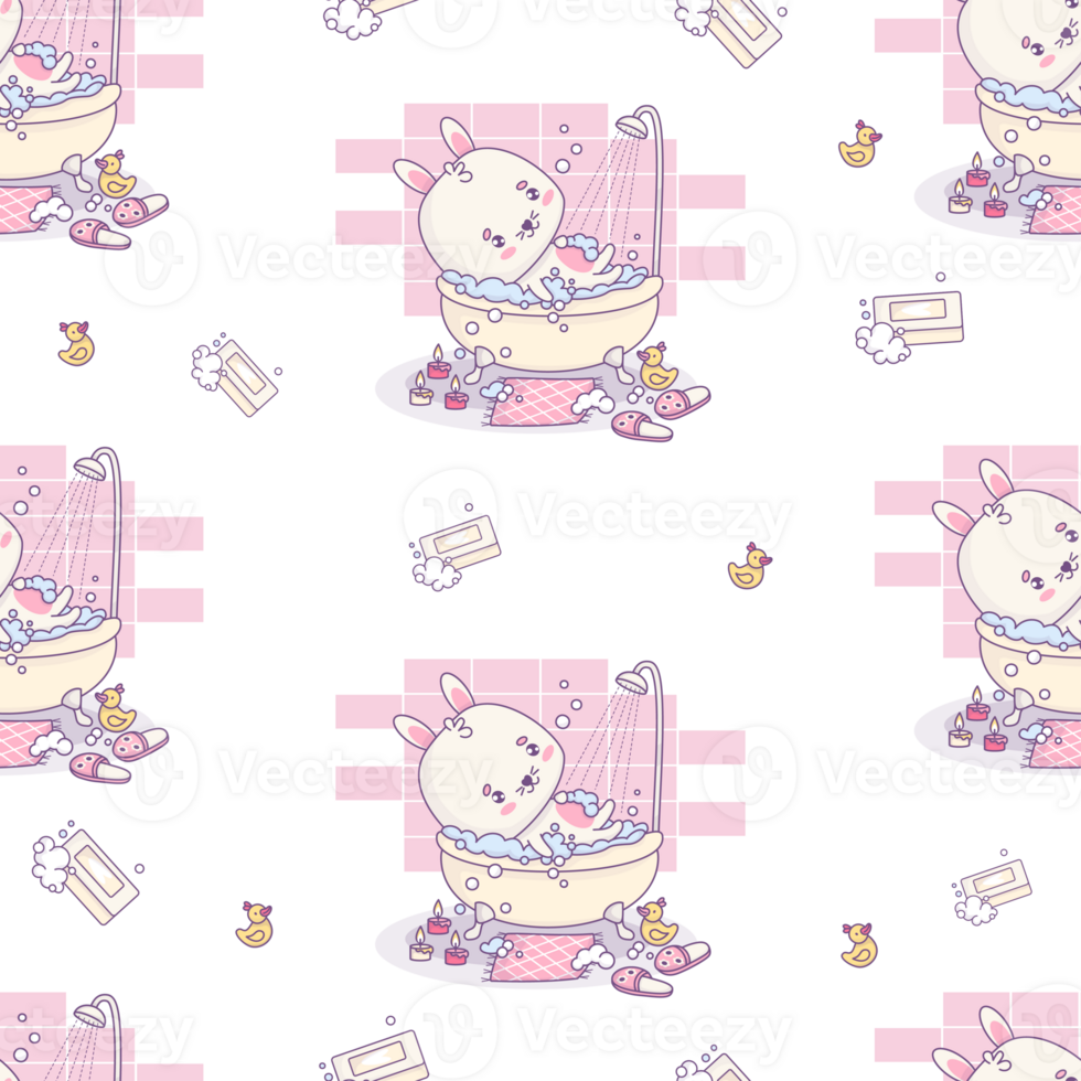 Seamless pattern with bunny rests in bubble bath png