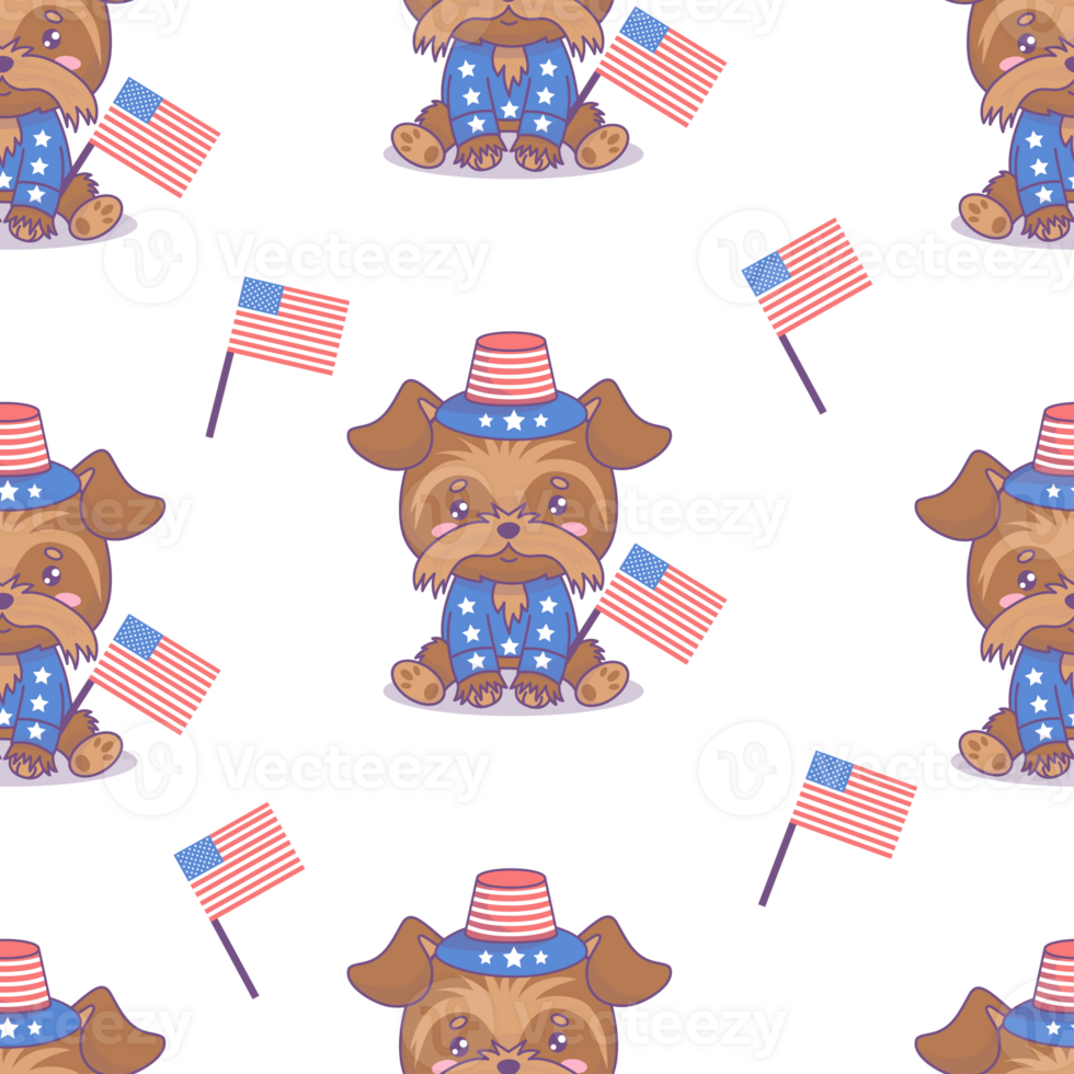 Seamless pattern with patriotic dog Yorkshire Terrier png