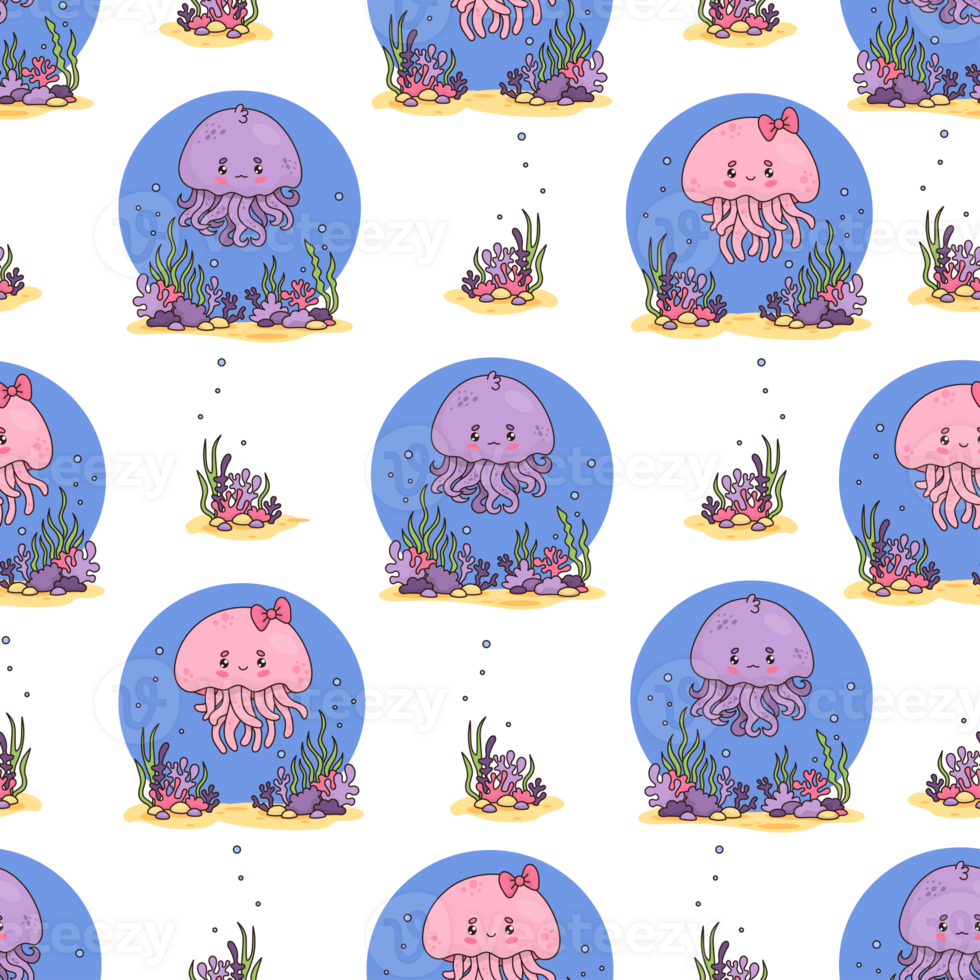 Seamless pattern with jellyfish boy and girl png
