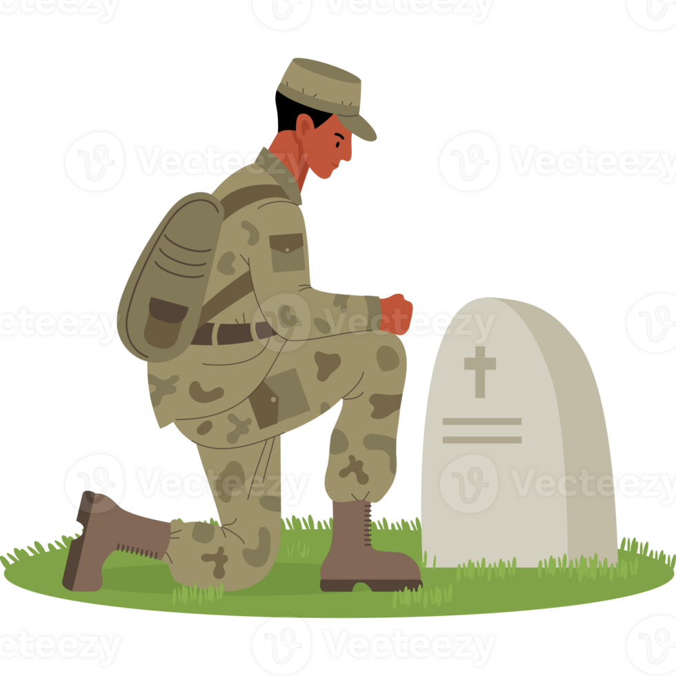 Military black soldier in front of grave png