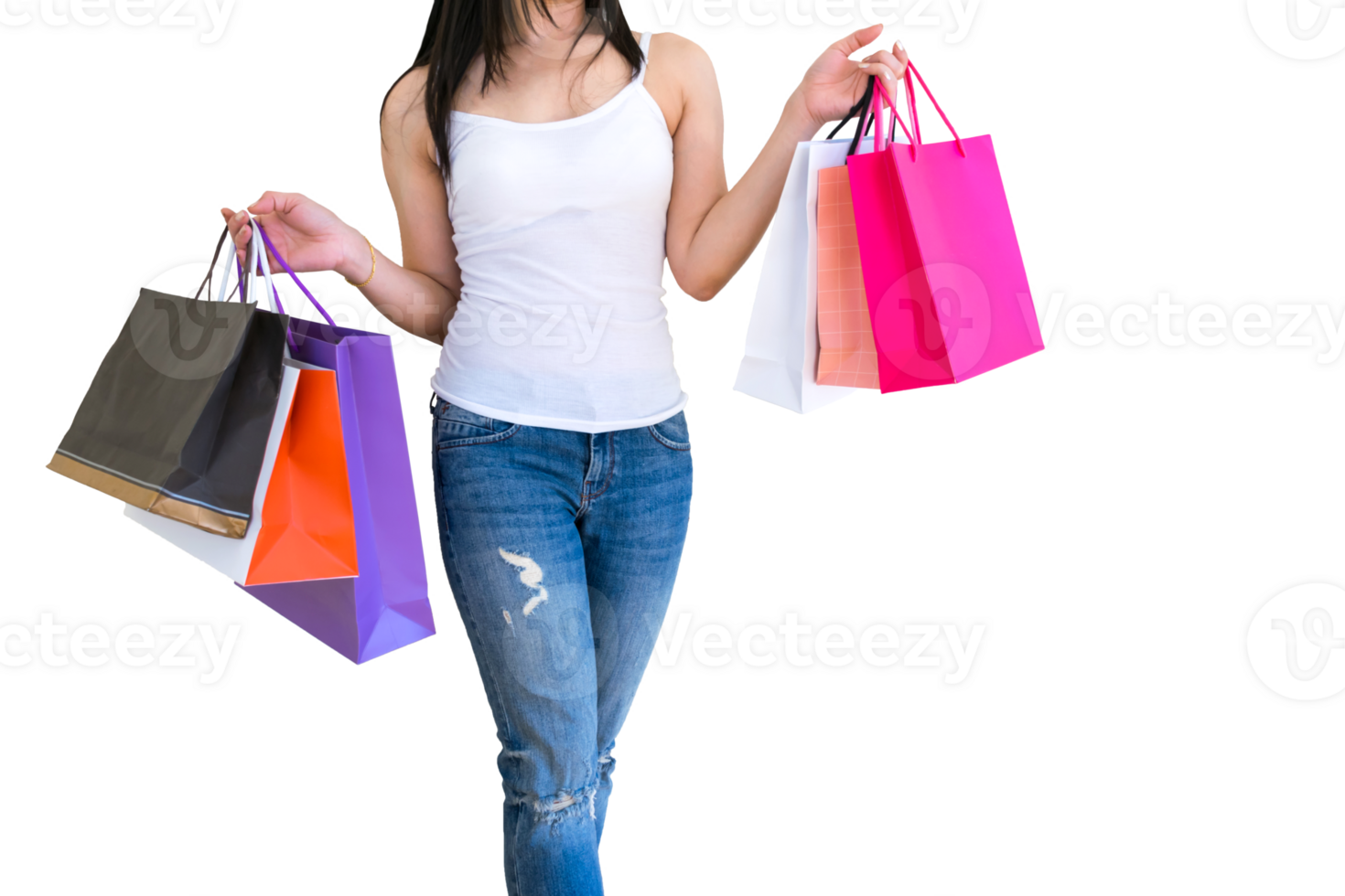 woman shopping, holding a paper bag, fashion file png