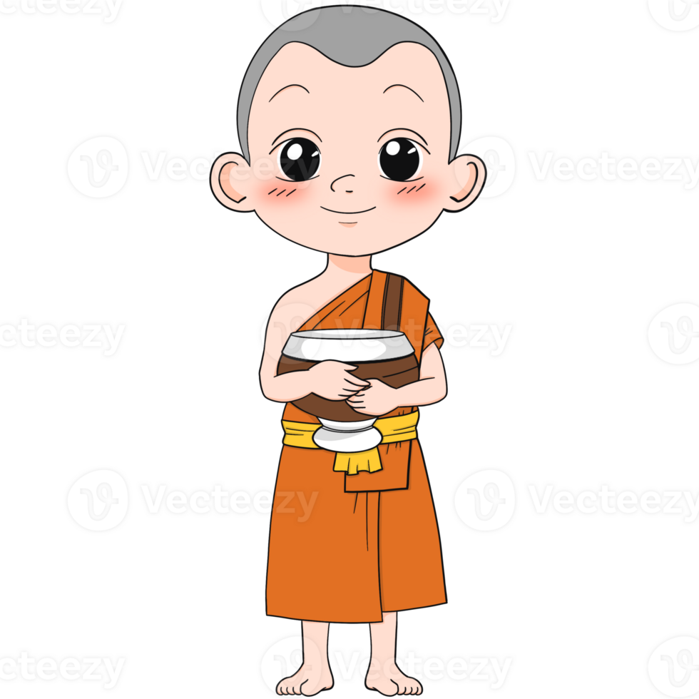 Cute buddhist monk cartoon png