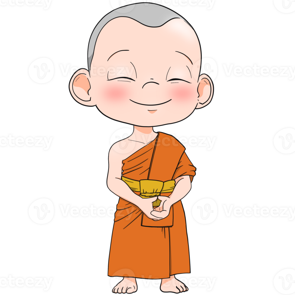 Cute buddhist monk cartoon png