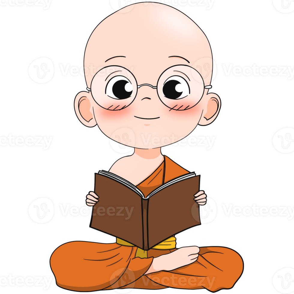 Cute buddhist monk cartoon png