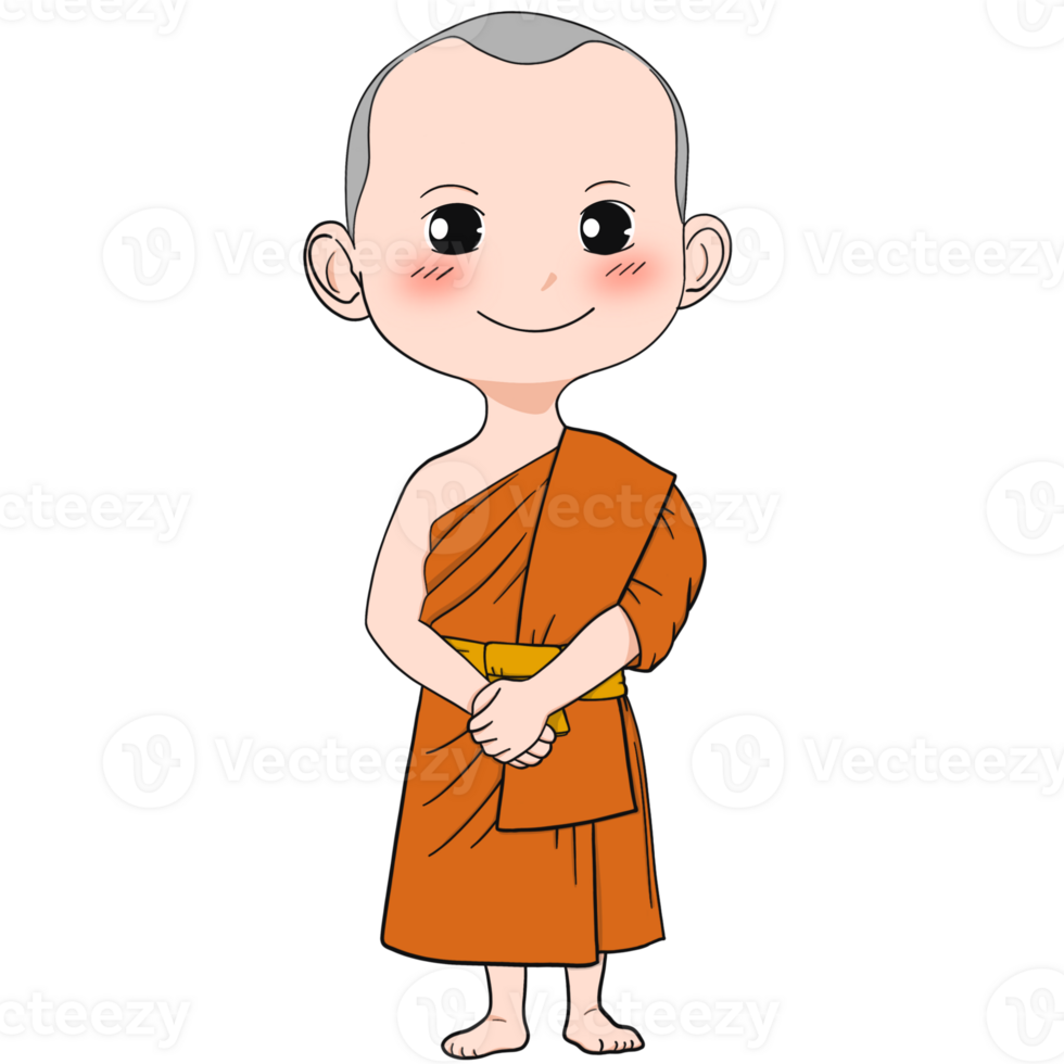 Cute buddhist monk cartoon png