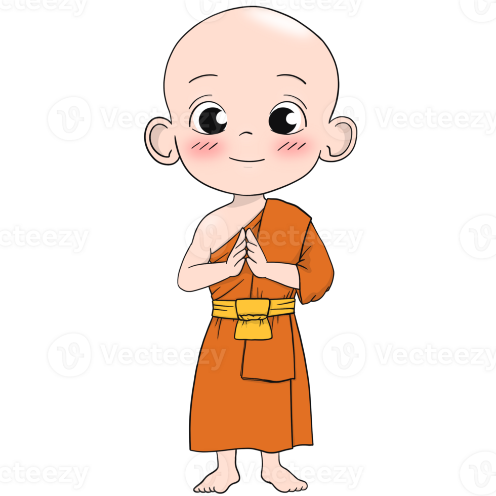 Cute buddhist monk cartoon png