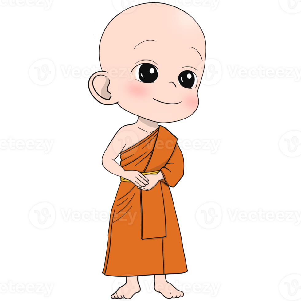 Cute buddhist monk cartoon png