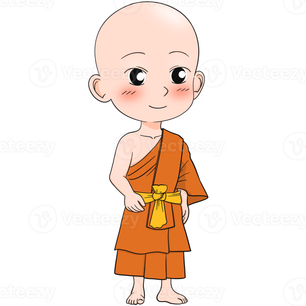Cute buddhist monk cartoon png
