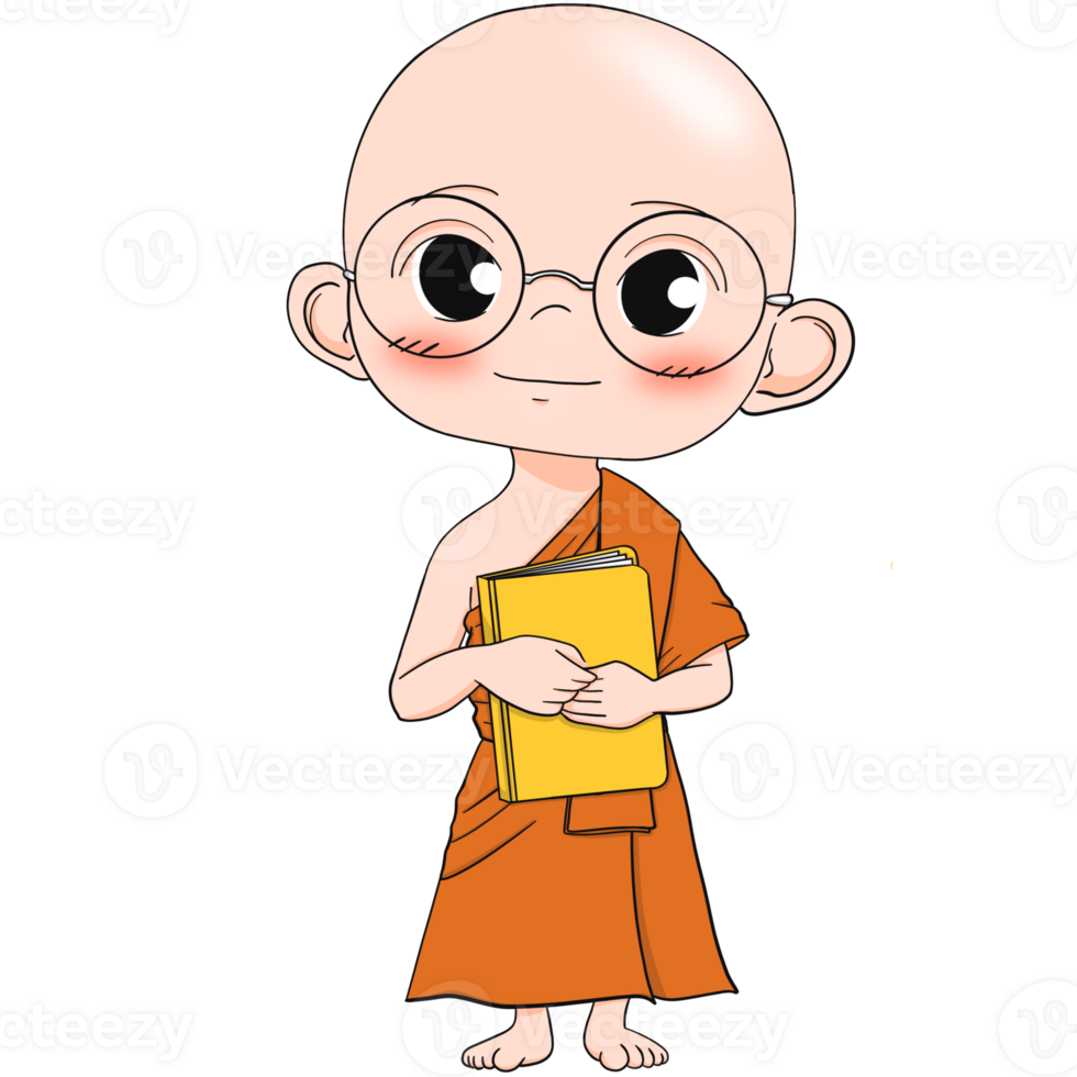 Cute buddhist monk cartoon png