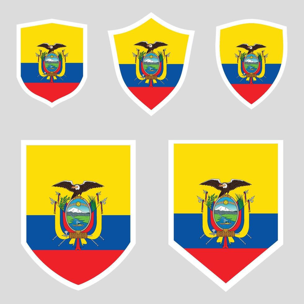 Set of Ecuador Flag in Shield Shape Frame vector