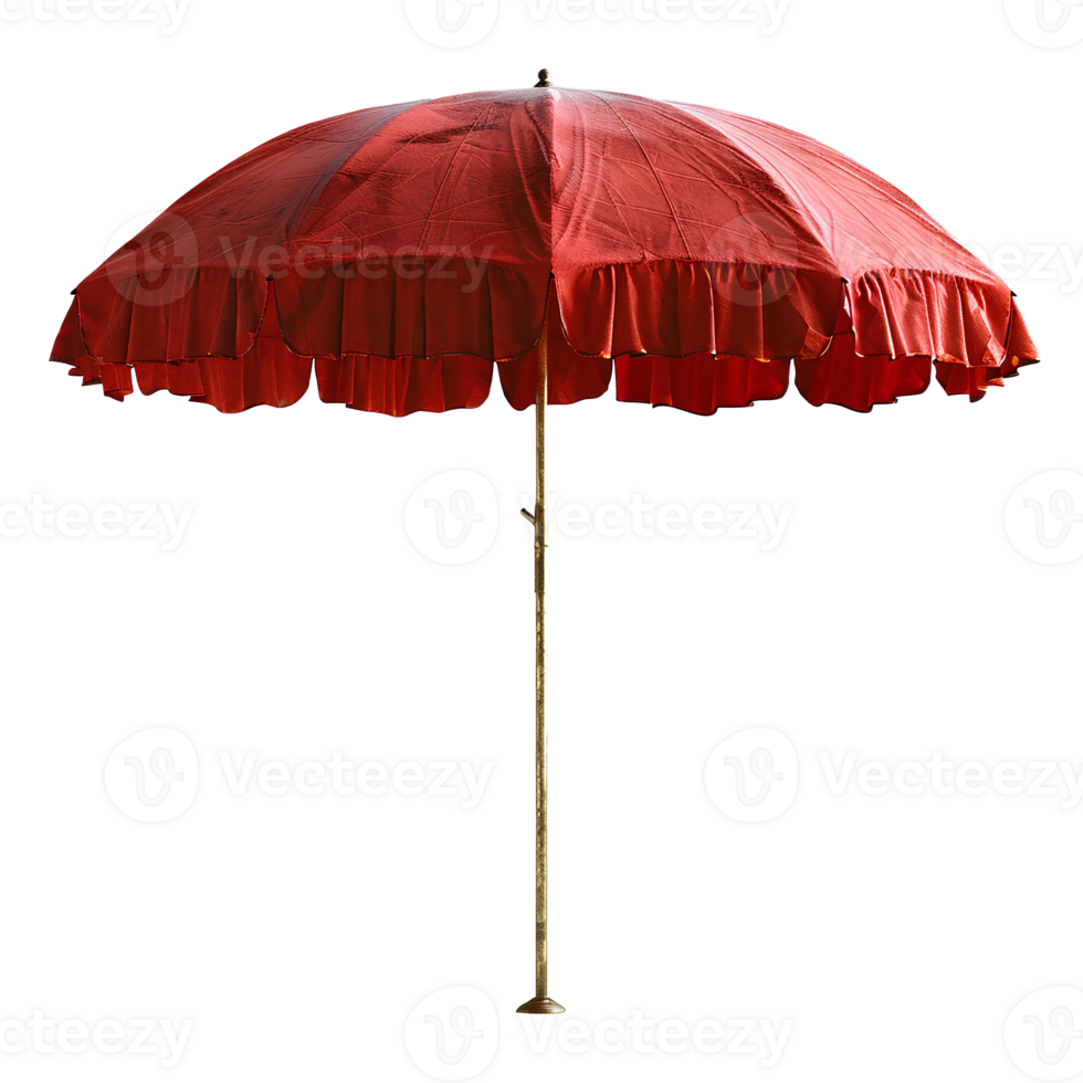 Red beach umbrella. Red parasol for beach use isolated. Beach umbrella or parasol png