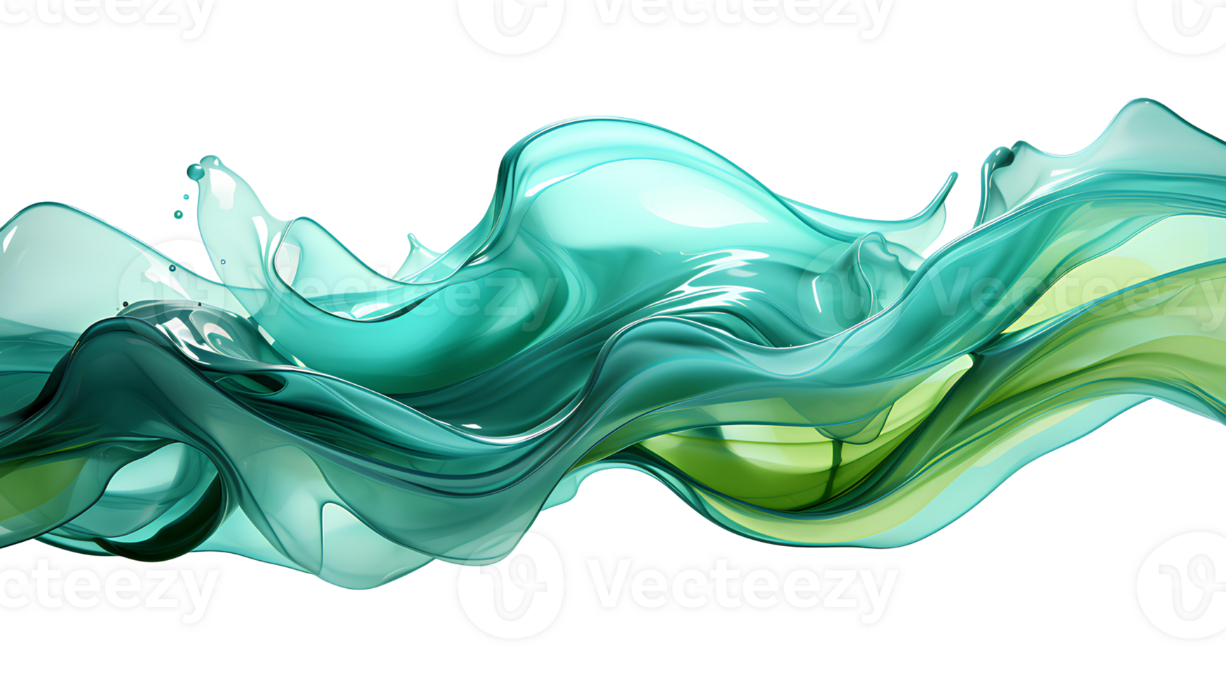Green abstract liquid wave. Green pigment floating isolated. Blue liquid splash isolated png