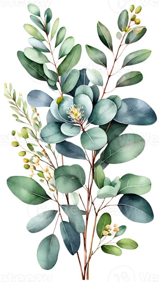 The beauty and freshness of eucalyptus flowers with a distinctive fresh aroma, displayed on a transparent background. png