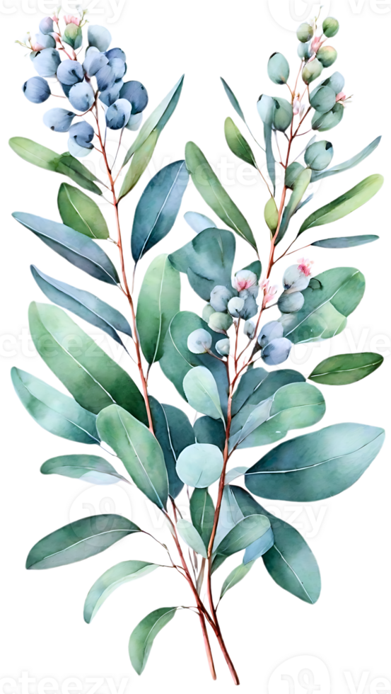 The beauty and freshness of eucalyptus flowers with a distinctive fresh aroma, displayed on a transparent background. png