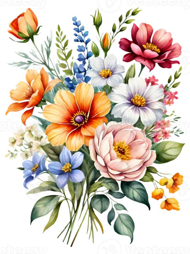 Display the brilliance of color in a perfectly coordinated flower bouquet. png