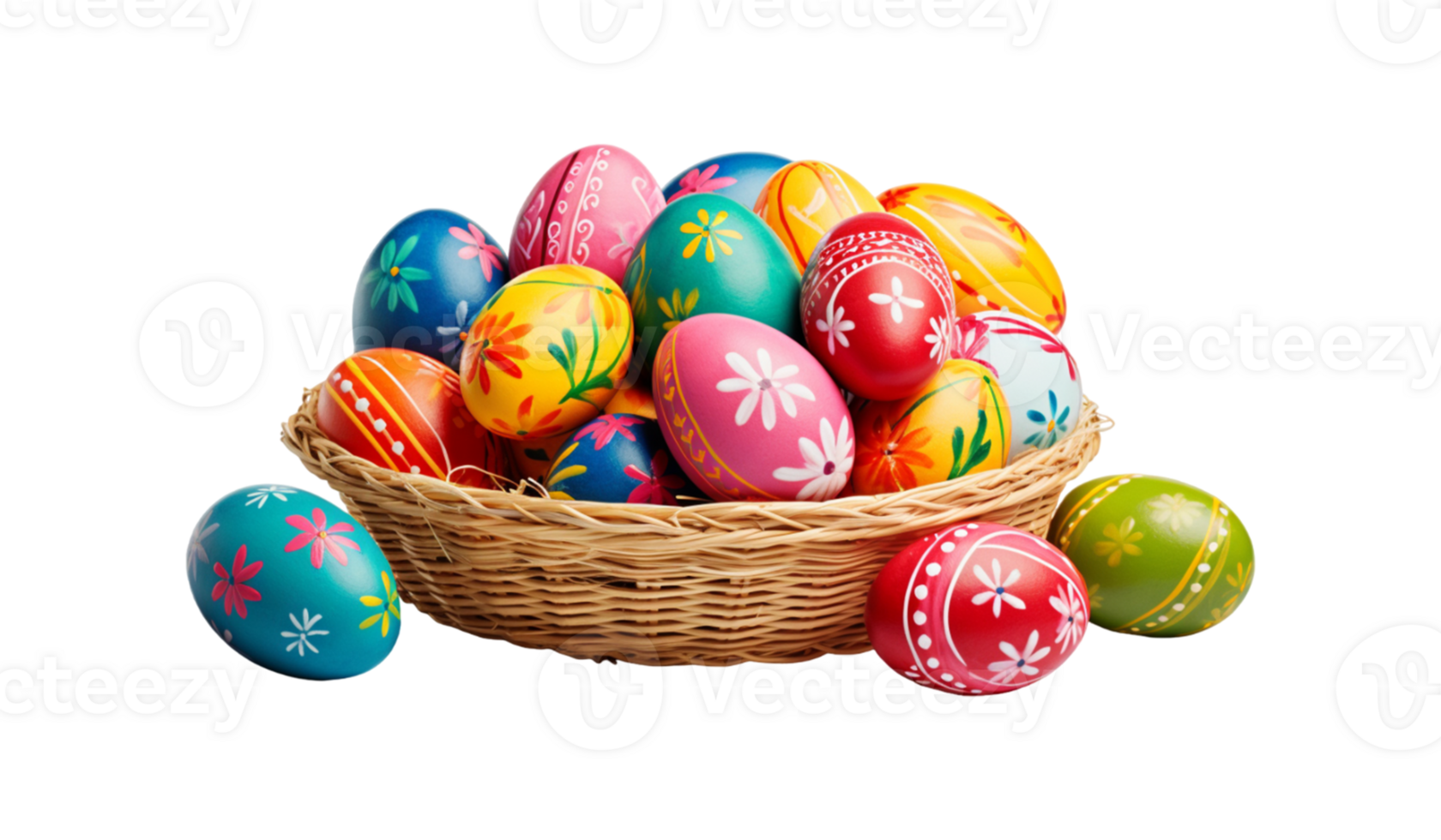 easter eggs in basket isolated on transparent background png
