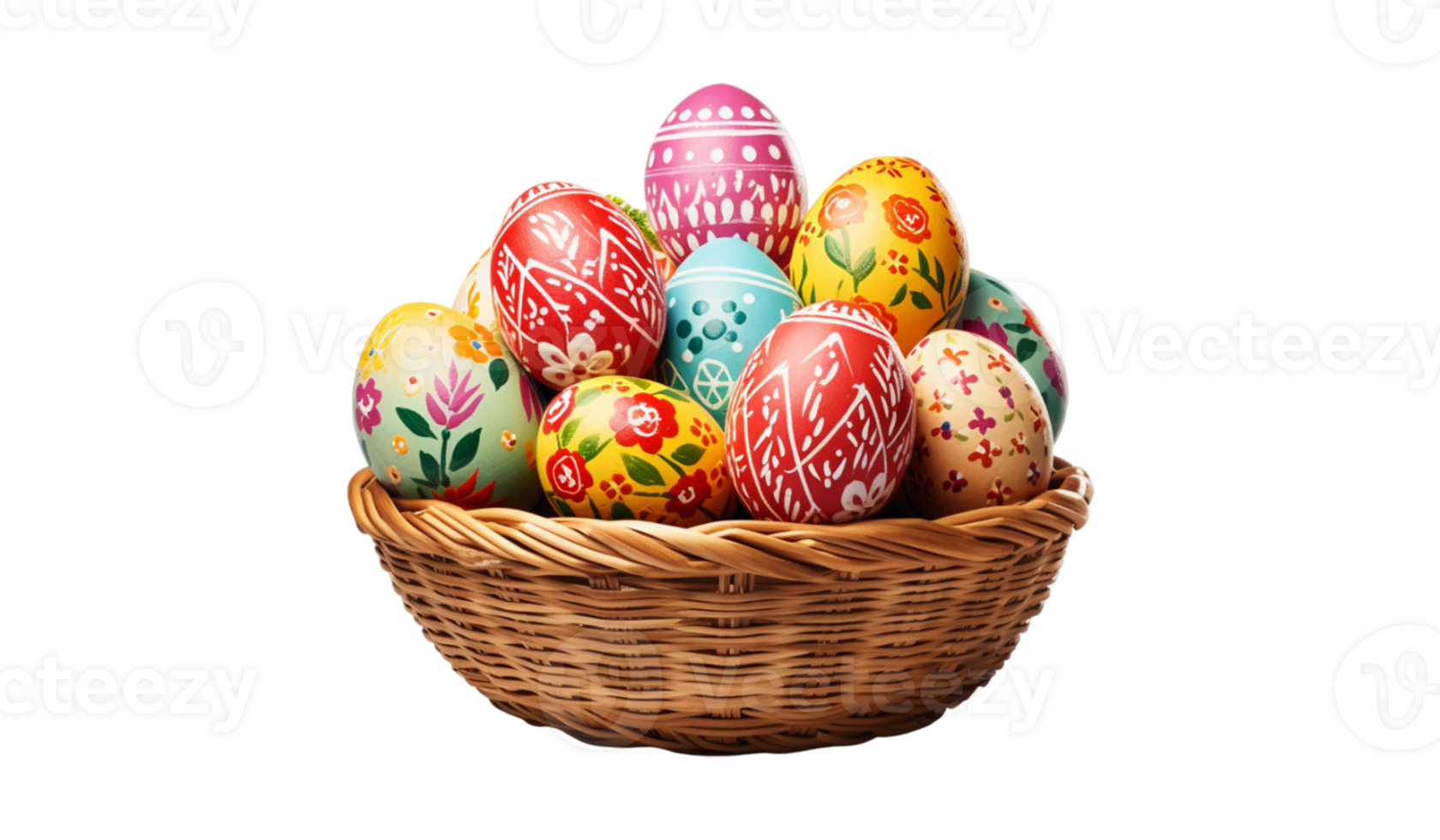 easter eggs in basket isolated on transparent background png