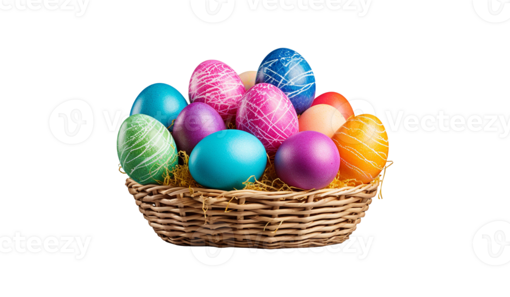 easter eggs in basket isolated on transparent background png