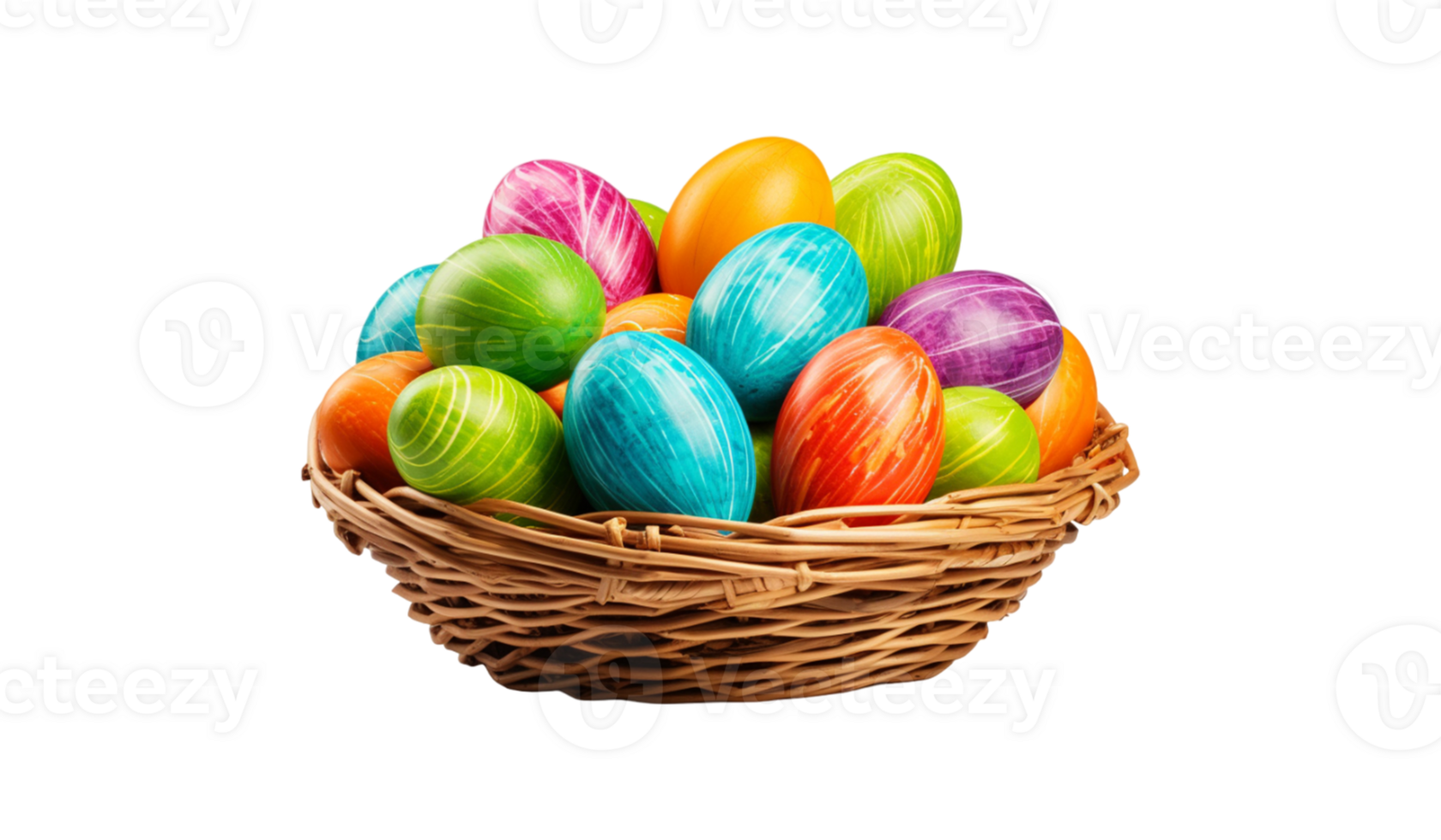 easter eggs in basket isolated on transparent background png