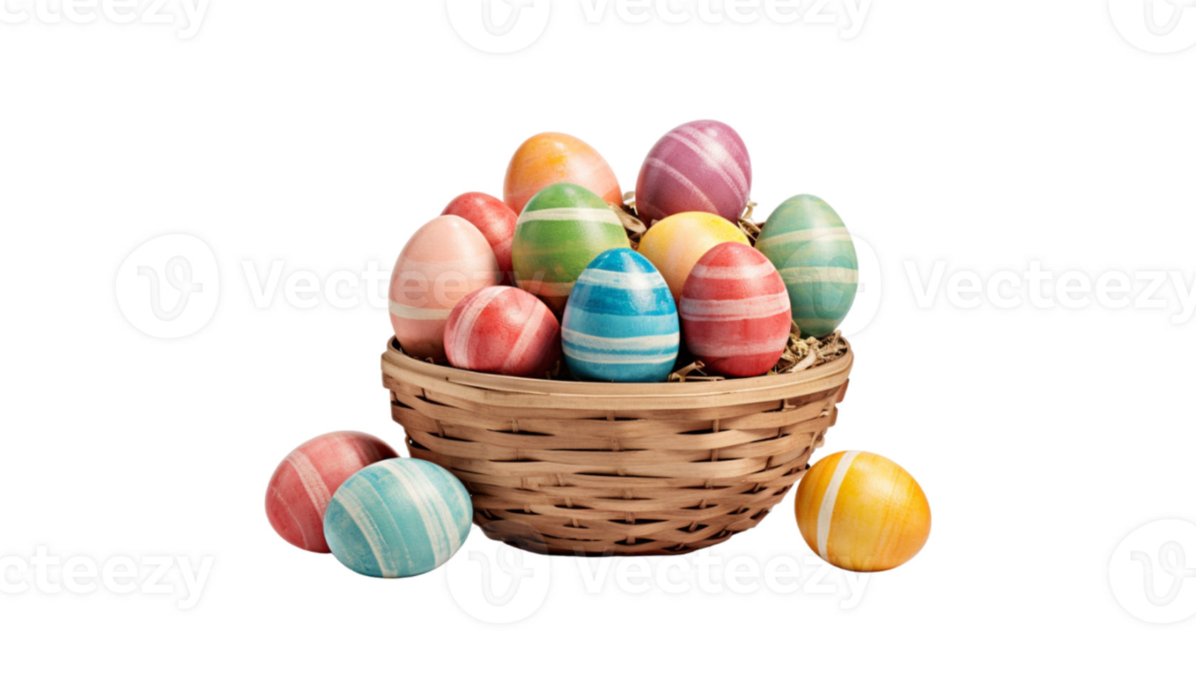 easter eggs in basket isolated on transparent background png