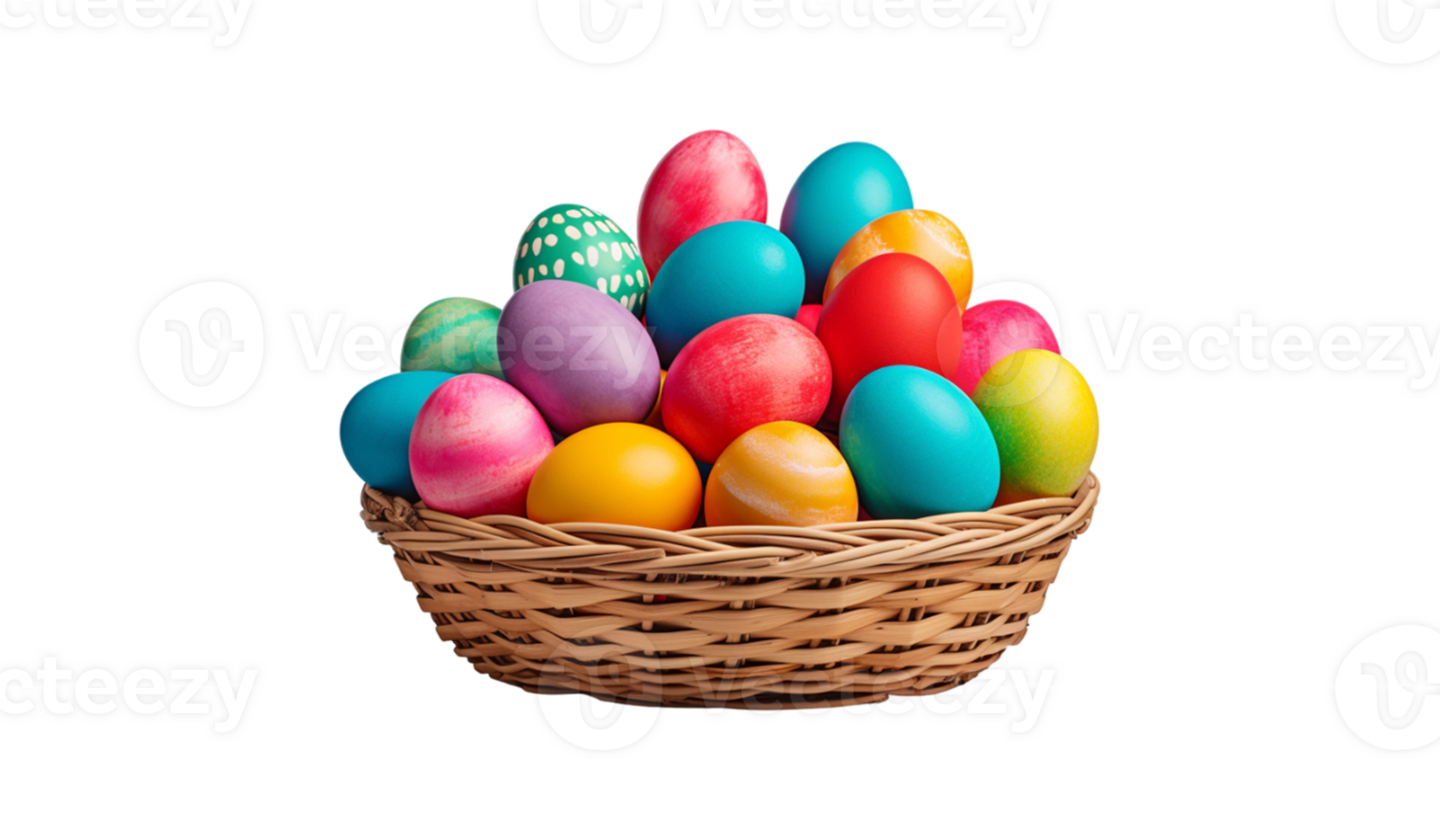 easter eggs in basket isolated on transparent background png