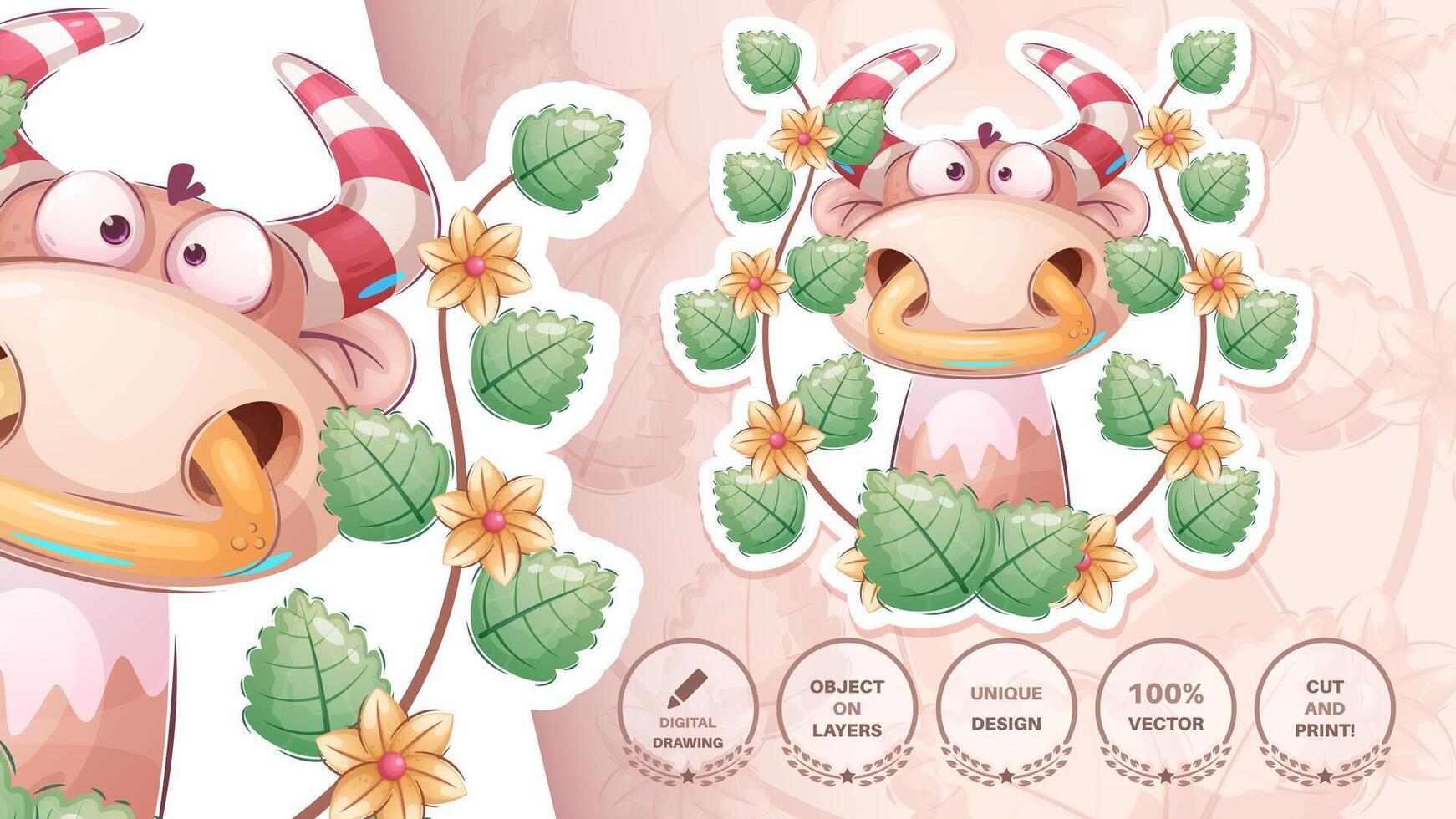 Cow Cartoon Character. Cute Amimal. Illustration for Kids vector