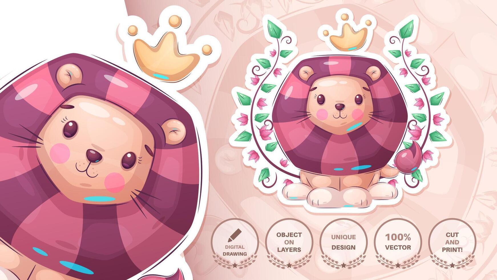 King Lion Cartoon Character. Cute Amimal. Illustration for Kids vector