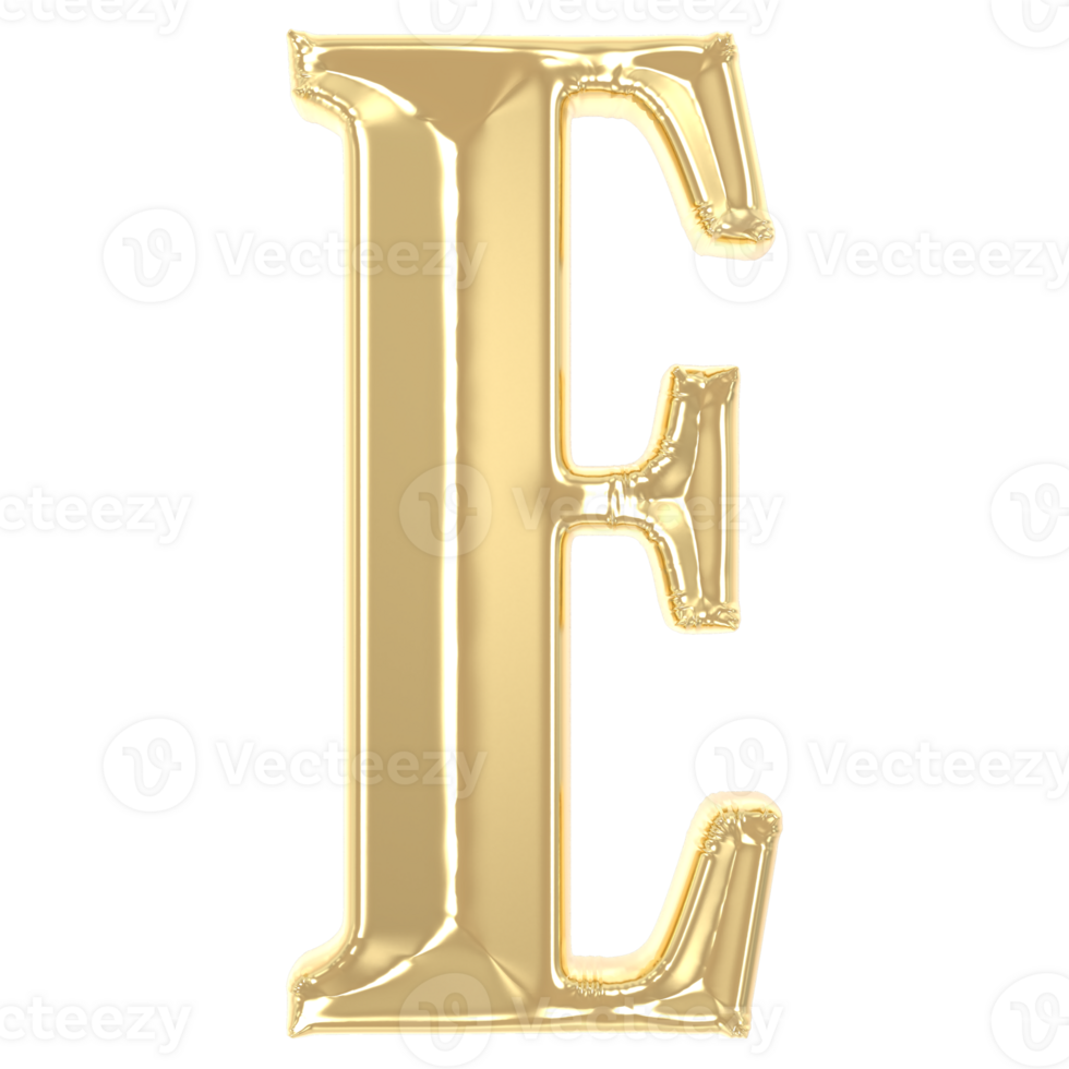 E Font Gold 3D Rendering png