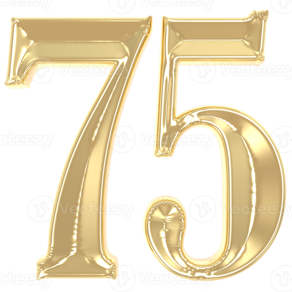 75 Gold Number 3D Rendering png