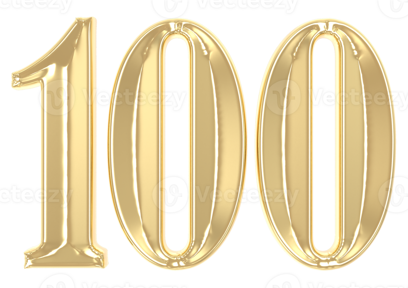 100 Gold Number 3D Rendering png
