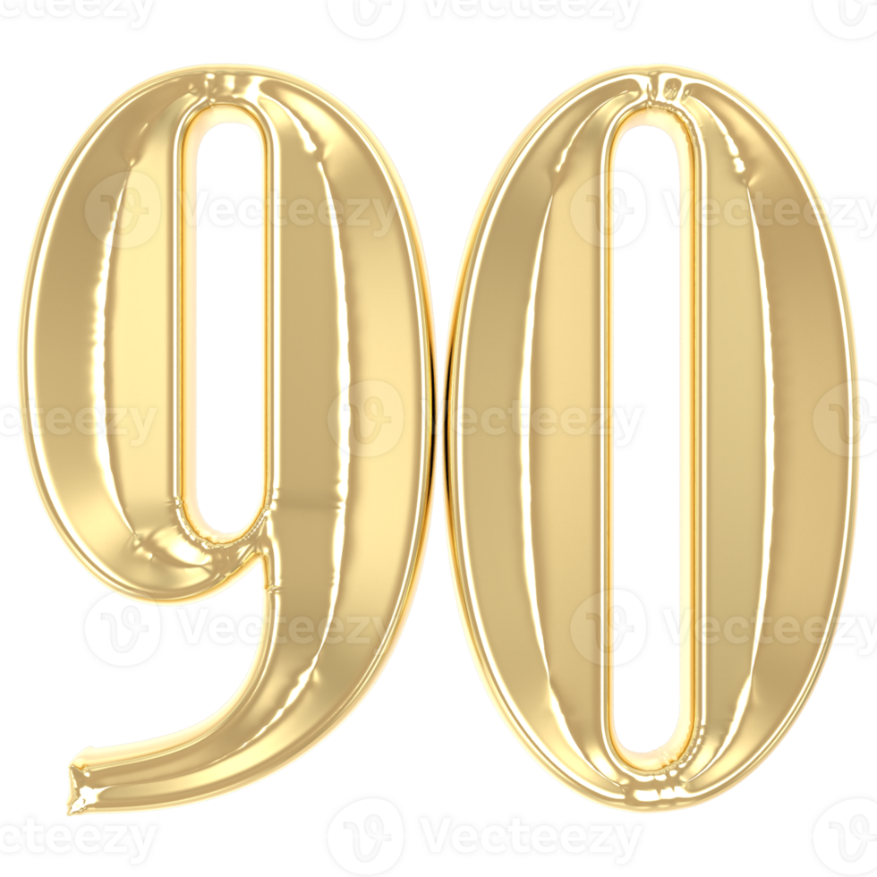 90 Gold Number 3D Rendering png