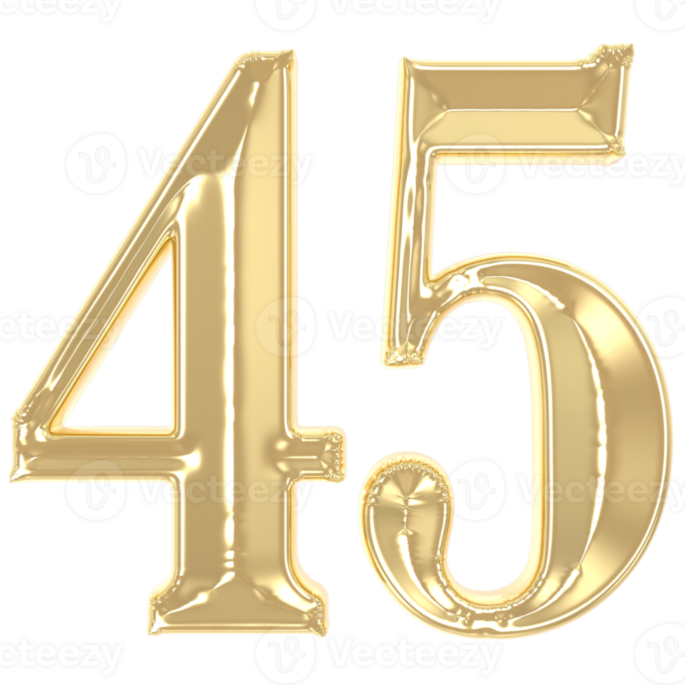 45 Gold Number 3D Rendering png