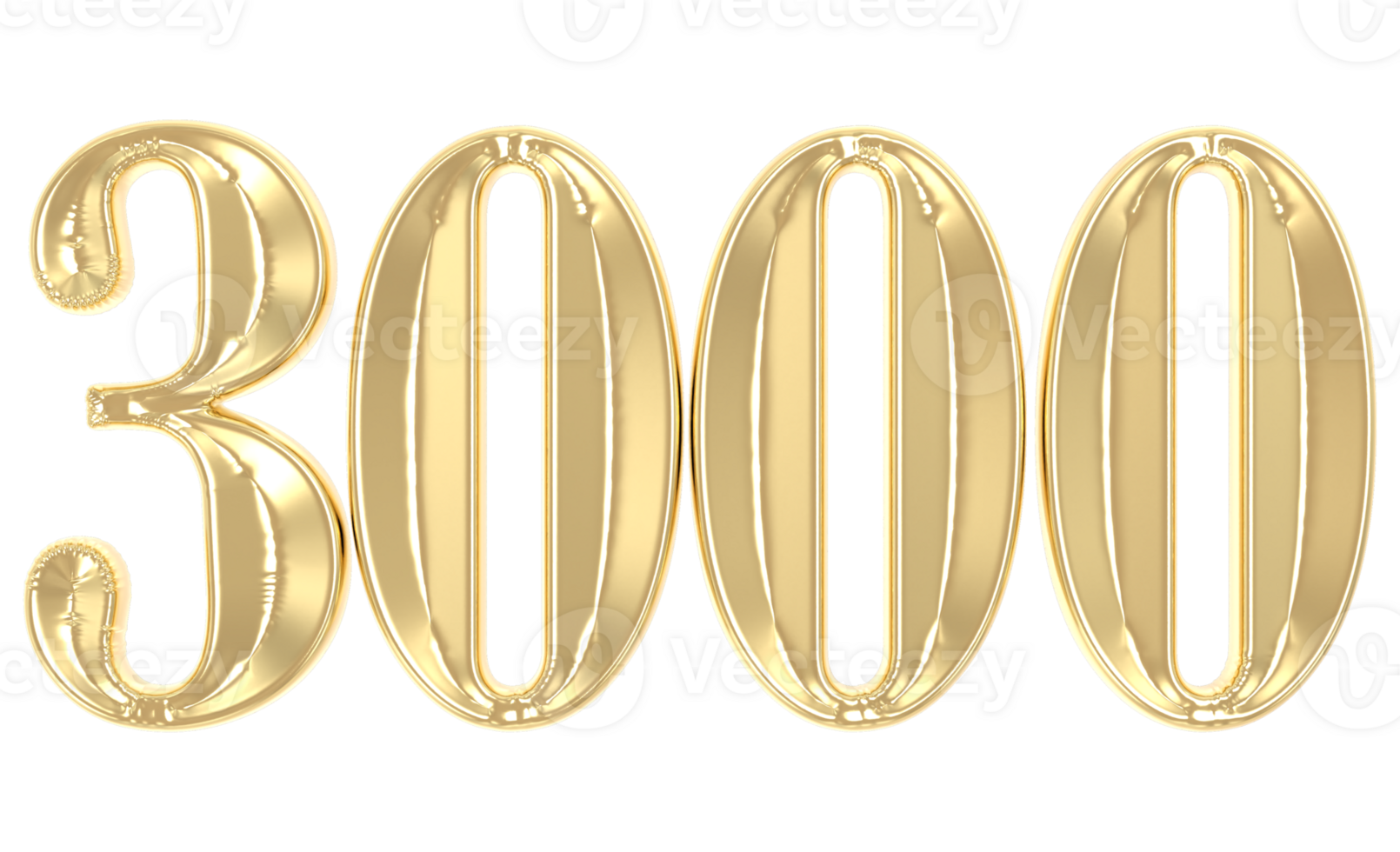3000 Gold Number 3D Rendering png