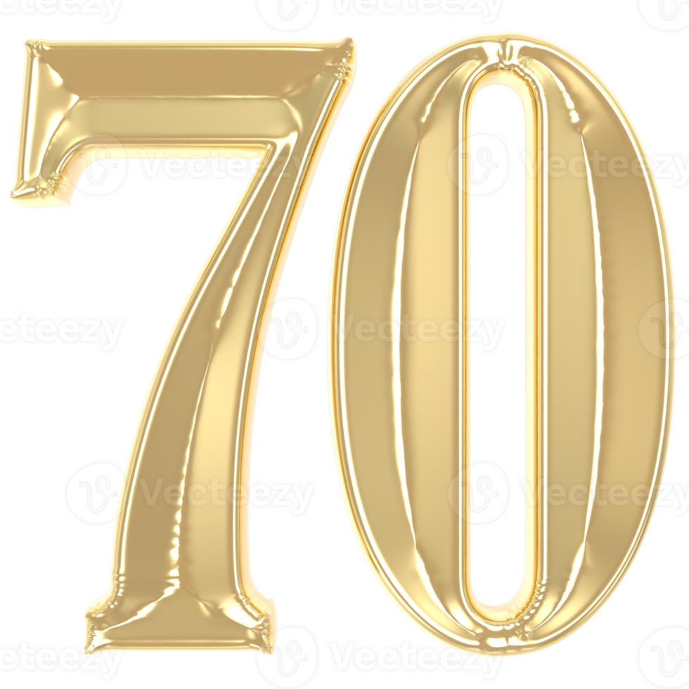70 Gold Number 3D Rendering png