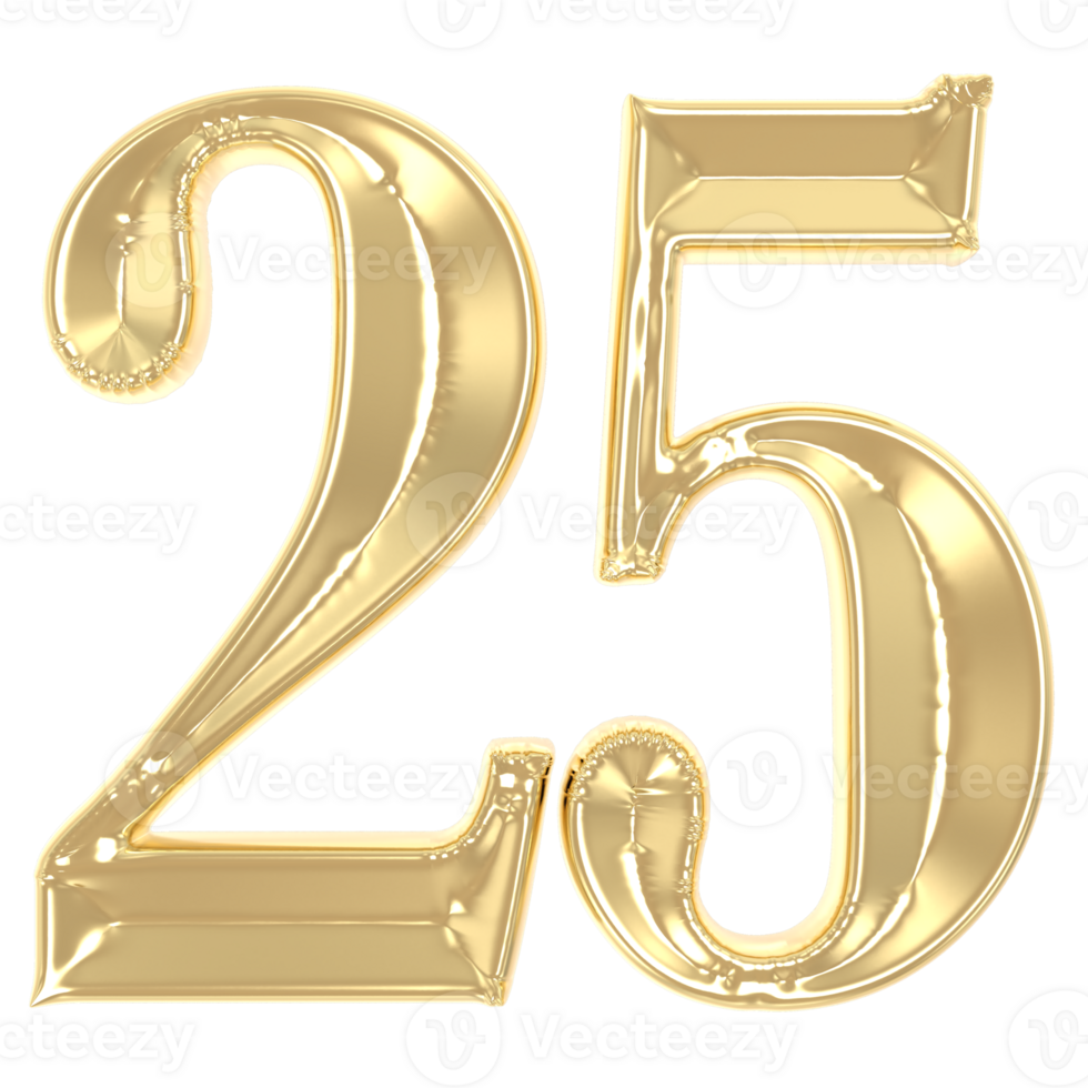 25 Gold Number 3D Rendering png