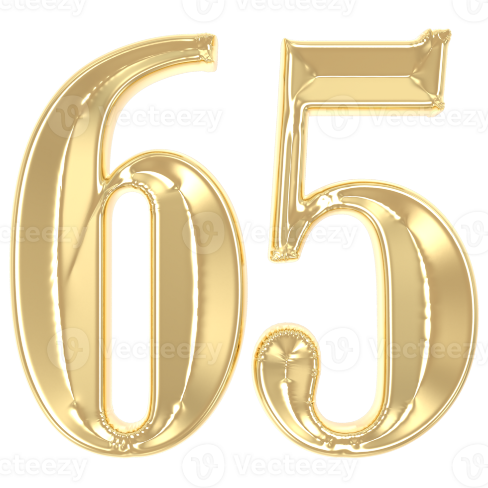 65 Gold Number 3D Rendering png