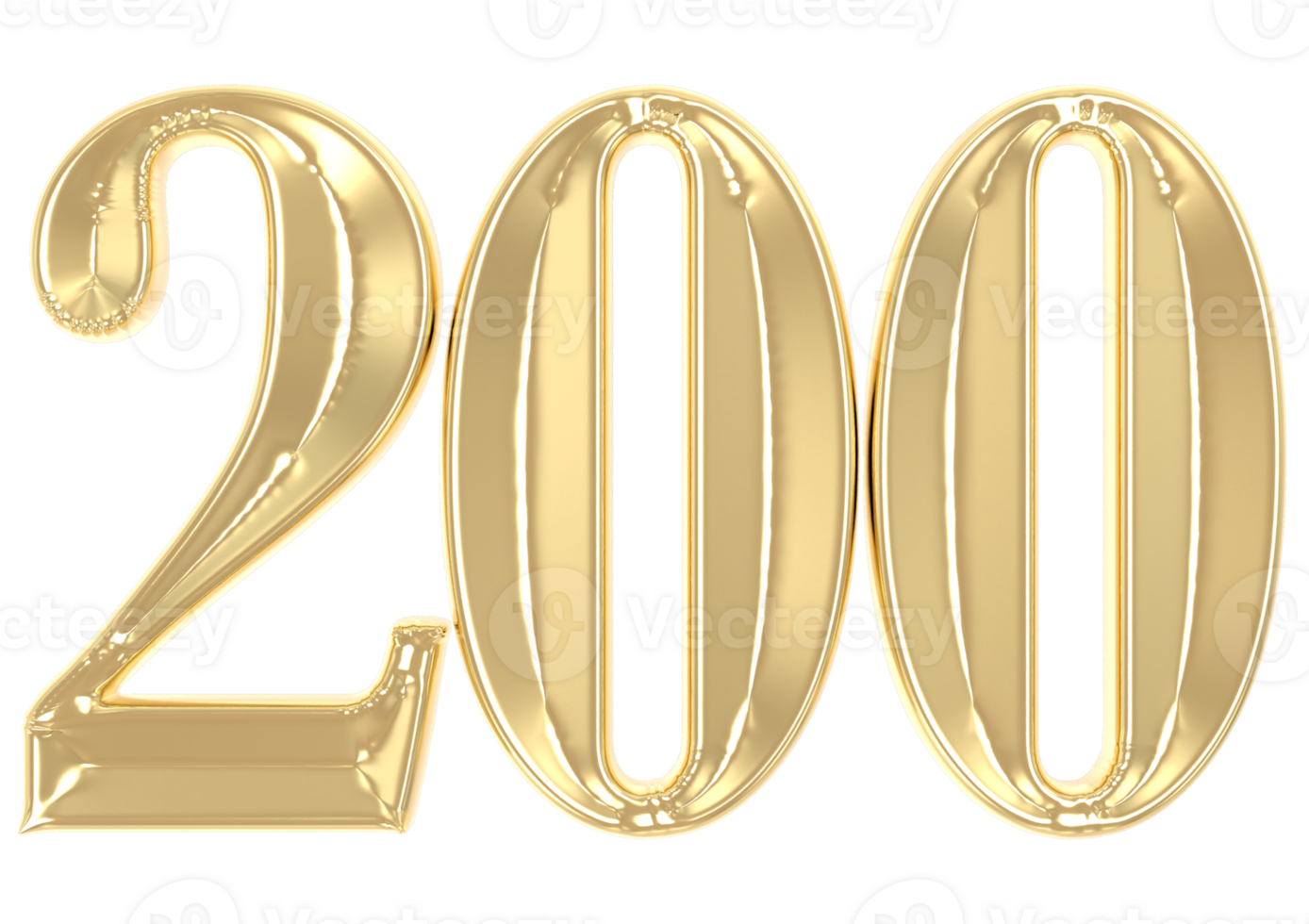 200 Gold Number 3D Rendering png