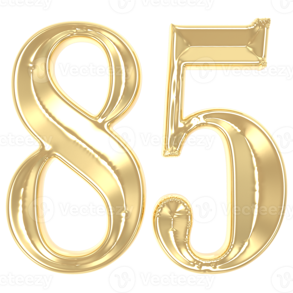 85 Gold Number 3D Rendering png
