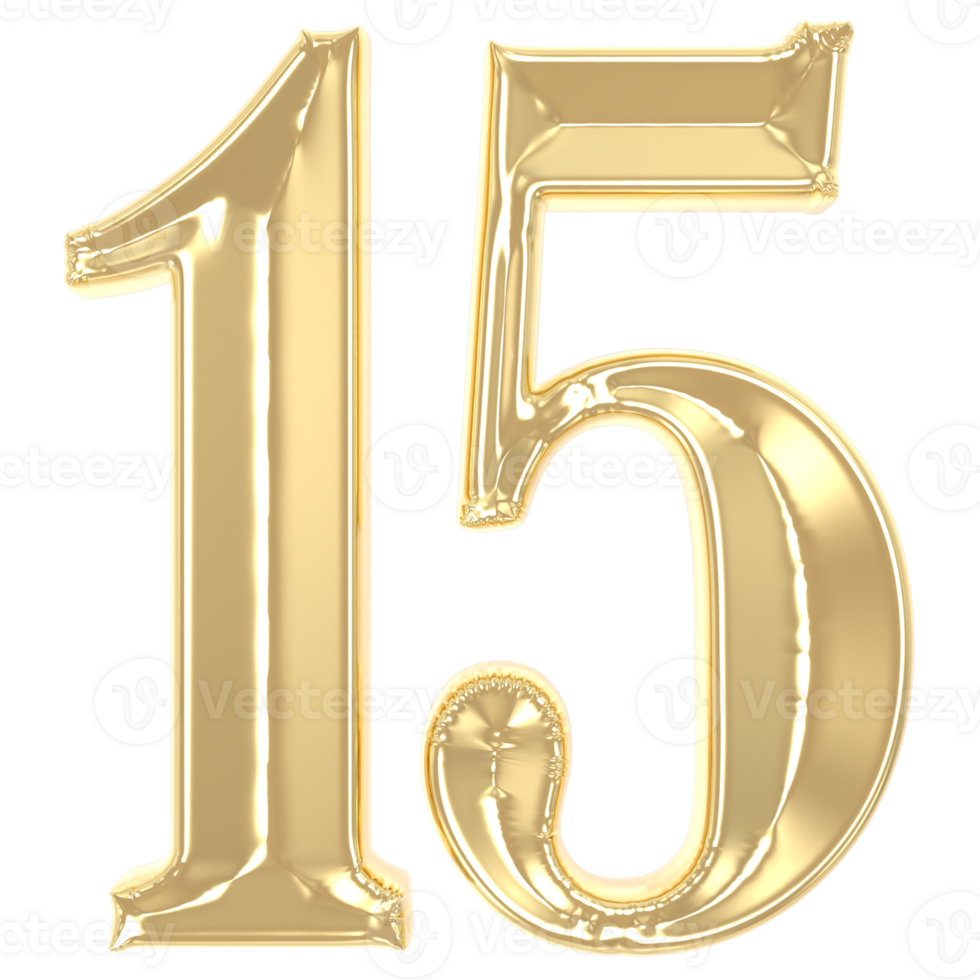 15 Gold Number 3D Rendering png