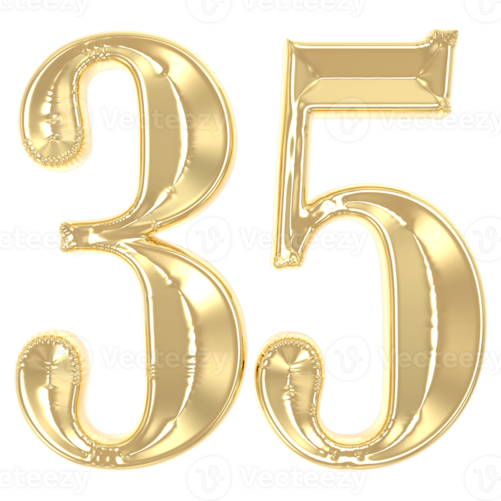 35 Gold Number 3D Rendering png