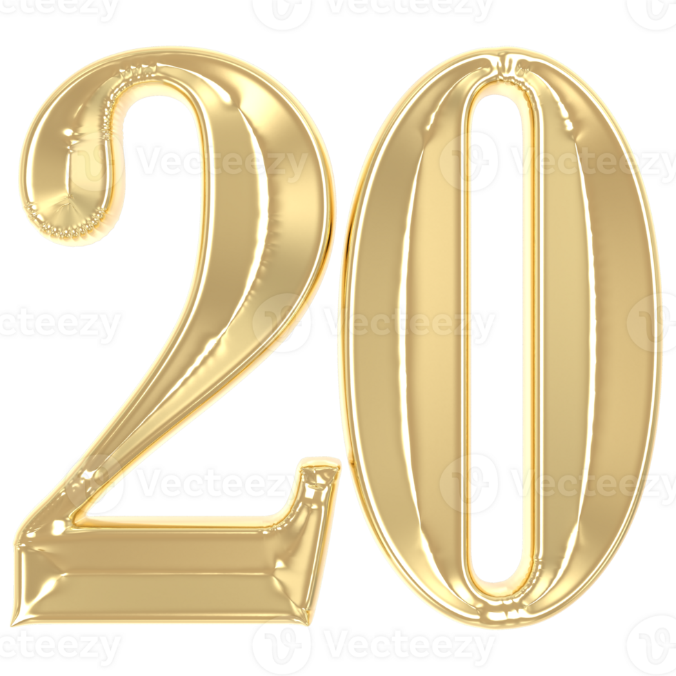 20 Gold Number 3D Rendering png