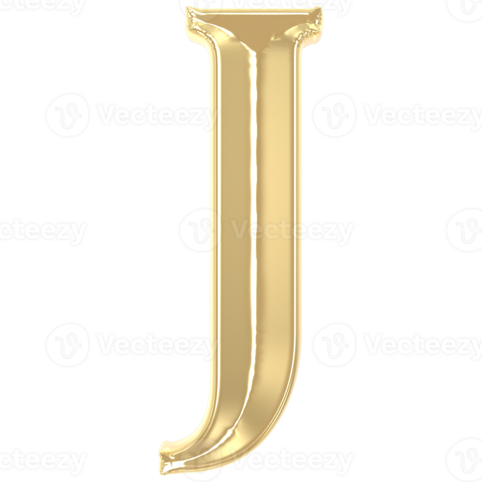 J Font Gold 3D Rendering png